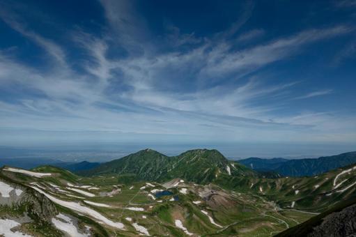 室堂平を雄山から望む 室堂平を雄山から望む 室堂平,大日岳,雲の写真素材