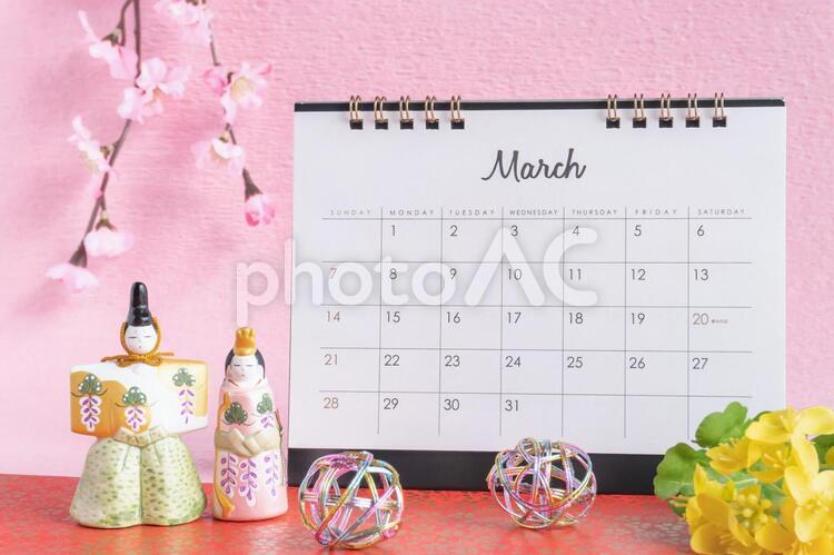 3月カレンダー　ひなまつり ひなまつり,3月,カレンダーの写真素材
