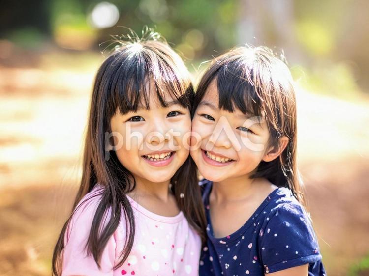 仲良しの子供　AI生成画像 　　 子供,女の子,姉妹の写真素材