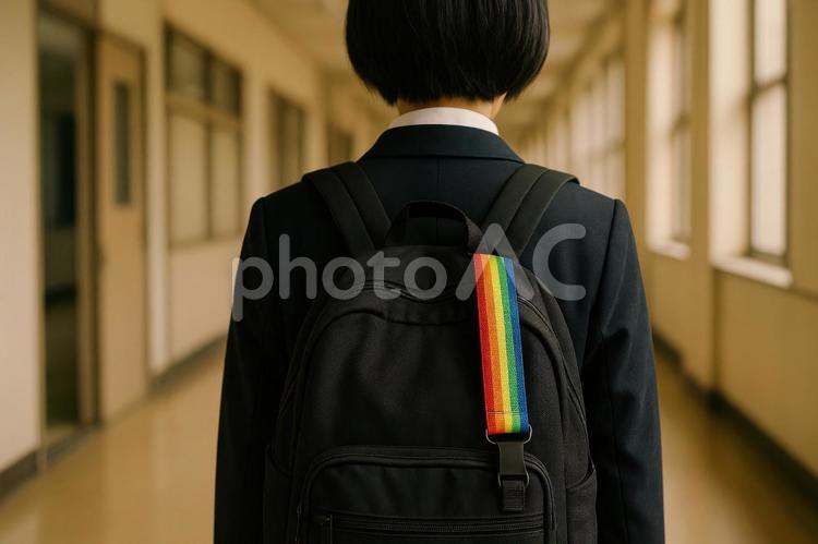 虹色のストラップをつけたカバン lgbt,レインボー,ストラップの写真素材
