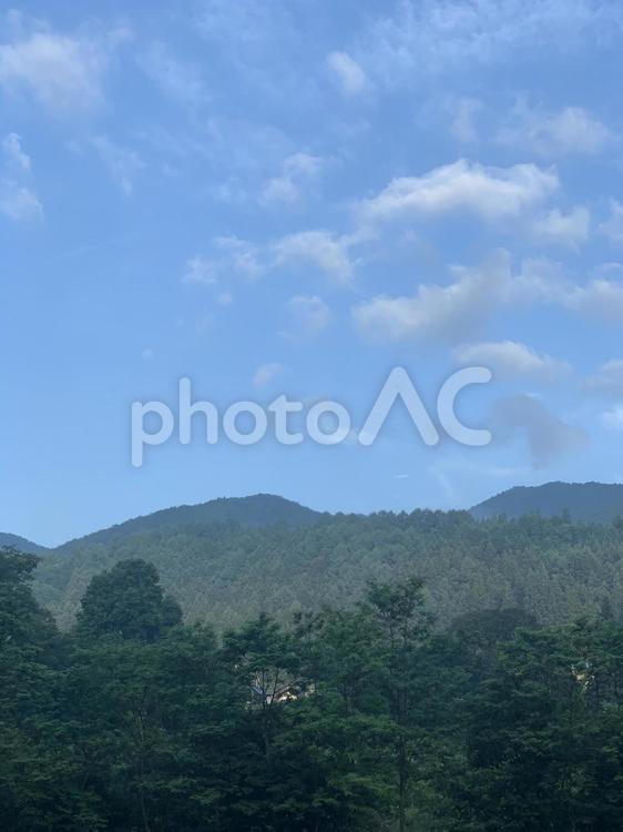 青空と山並みに広がる森林風景 山,青空,森林の写真素材