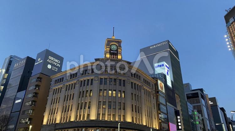 銀座の風景 銀座,時計台,風景の写真素材