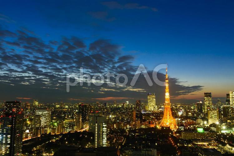 東京タワーと夜景 東京タワー,夜景,ライトアップの写真素材