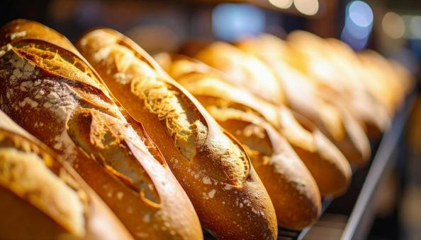 店頭で売られているフランスパン 店頭で売られているフランスパンの写真