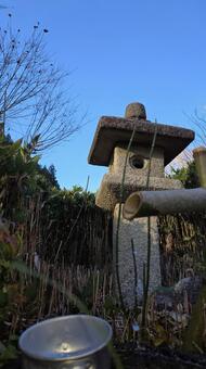 灯籠とししおどし 庭園,日本庭園,ししおどしの写真素材