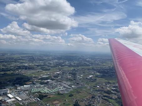 茨城県境町上空 茨城県境町上空 境町,茨城県,翼の写真素材