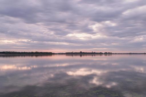 渡良瀬遊水池の朝景色 渡良瀬遊水池の朝景色 マジックアワー,リフレクション,早朝の写真素材