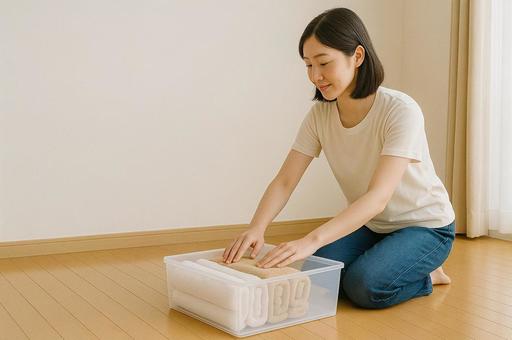 タオル整理の静かな瞬間 タオル整理の静かな瞬間の写真