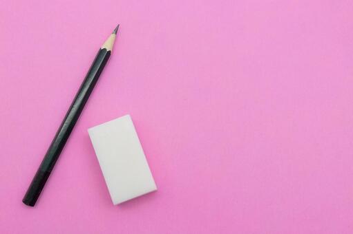 ピンクの背景に置かれた鉛筆と消しゴム 鉛筆,消しゴム,文房具の写真素材