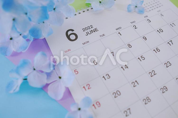 2022年6月のカレンダー（アップ） 2021年,2021,6月の写真素材