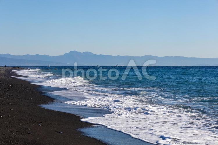 静岡三保の松原の海岸線と海と波打ち際 三保松原,海岸線,海の写真素材