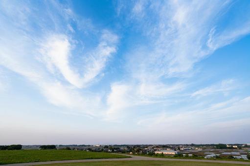 広がる青空と住宅地 広がる青空と住宅地 青空,空,雲の写真素材