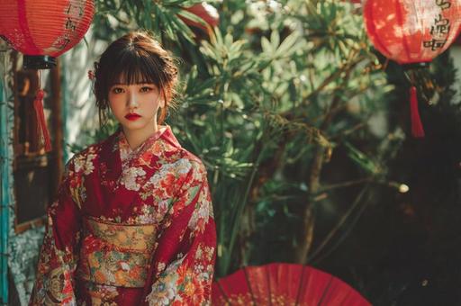 赤い浴衣の美女 赤い浴衣の美女の写真