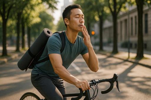 自転車で感じる朝の空気 自転車で感じる朝の空気の写真
