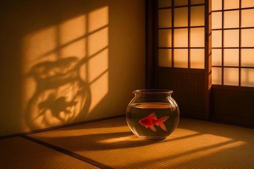 夕日の金魚鉢 夕日の金魚鉢の写真