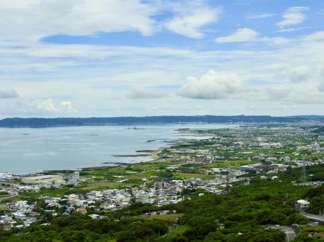 中城城跡から望む中城湾3 中城城跡から望む中城湾3 中城湾,太平洋,知念半島の写真素材
