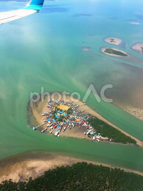 砂州の空撮004 海,河口,漁村の写真素材