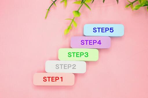5つのステップ ステップ,ステップアップ,フローの写真素材