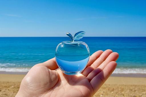 海と空を映すガラスのリンゴ 海と空を映すガラスのリンゴの写真