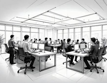 オフィスの内観スケッチパース オフィスの内観スケッチパースの写真