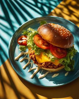 チーズを乗せたクリスピーチキンバーガー チーズを乗せたクリスピーチキンバーガーの写真