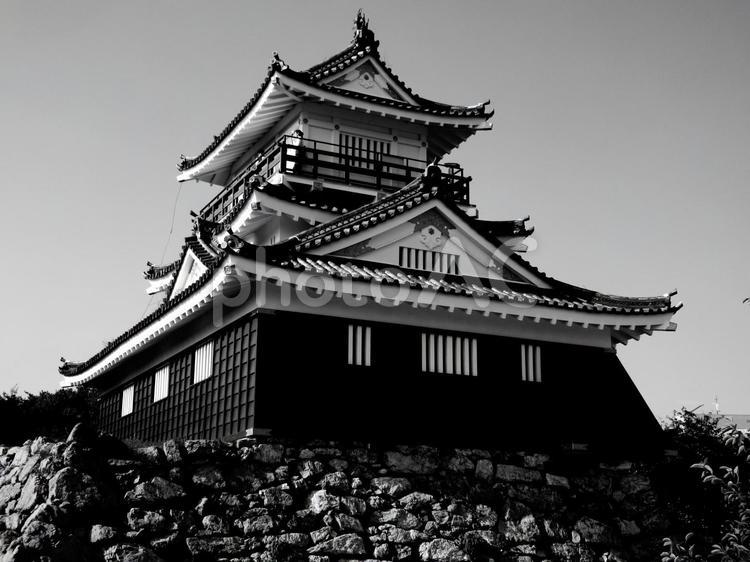 静岡県-浜松城-天守-白黒 浜松城,城,天守の写真素材