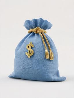 金貨とドル記号:富を象徴する青い袋 金貨とドル記号:富を象徴する青い袋の写真