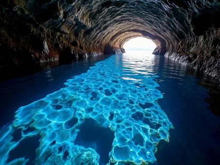 南国の海と洞窟の写真