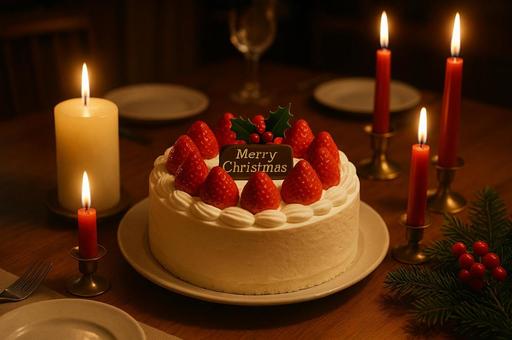 テーブルに置かれたクリスマスケーキ テーブルに置かれたクリスマスケーキの写真