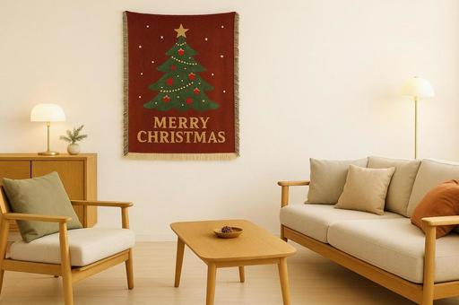 タペストリーのあるクリスマスのリビング タペストリーのあるクリスマスのリビングの写真