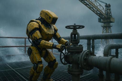 荒波の海上で作業ロボ 荒波の海上で作業ロボの写真