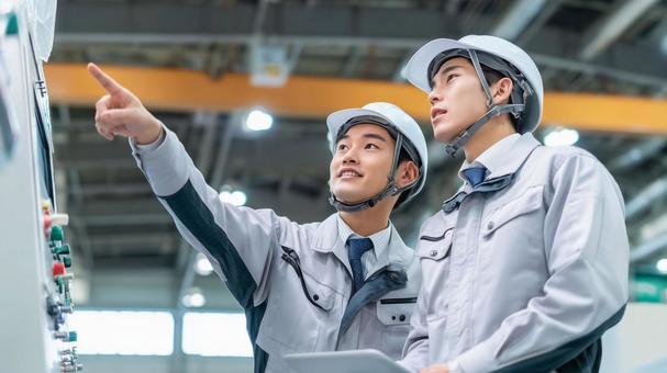 Factory_Worker pointing and checking, factory, operator, check, JPG