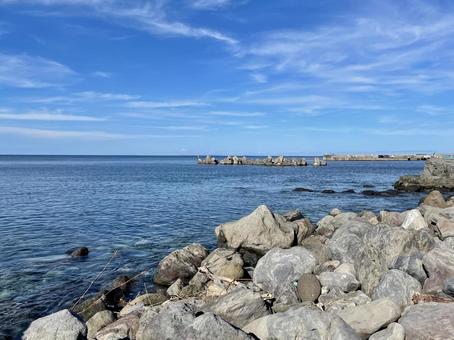 初夏の熱海・初島海岸と青い空 海,青空,夏の写真素材