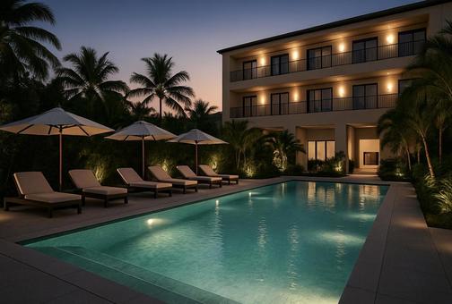 ラグジュアリーリゾートのプールサイドの写真