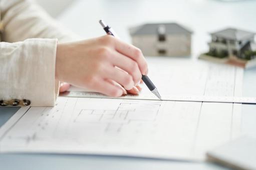 At the hands of a female architect who designs a house, JPG At the hands of a female architect who designs a house, architects, female, on hand, JPG