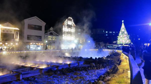 草津温泉冬の湯畑夜景 草津温泉冬の湯畑夜景 群馬県,草津温泉,湯畑の写真素材