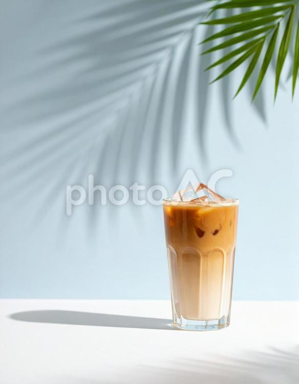 テキストスペースのあるカフェオレ 夏,カフェオレ,アイスコーヒーの写真素材