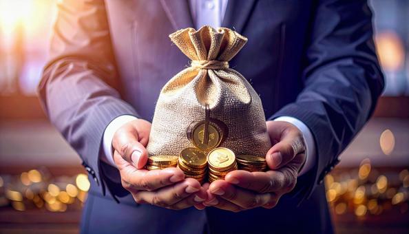 貯金イメージ　ビジネスマンの手にあるお金の写真