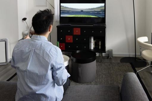 サッカー観戦をする男性 サッカー観戦をする男性 男性,人物,日本人の写真素材