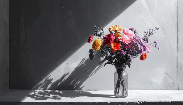 光と影のコントラスト、カラフルな花束 光と影のコントラスト、カラフルな花束の写真