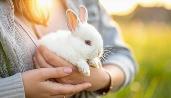 うさぎとの触れ合いの写真