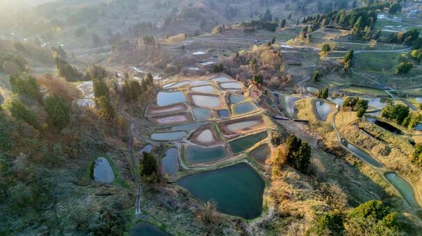 山古志の棚田02 秋,山古志,ドローンの写真素材