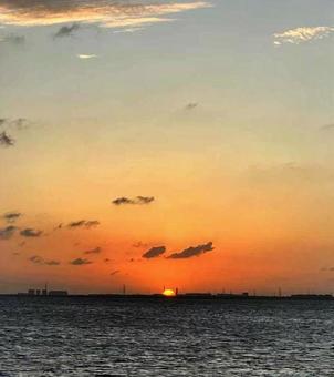 Photo, setting sun, summer sky, sea, 