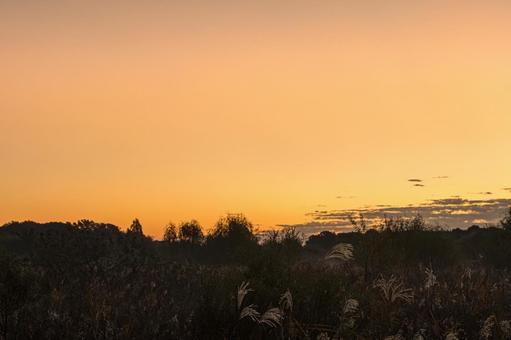 日の出前の風景 早朝,マジックアワー,ゴールデンアワーの写真素材