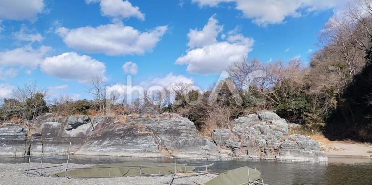 長瀞、冬空がきれい 観光地,冬,閑散の写真素材