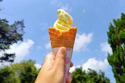 Blue sky and soft serve ice cream, JPG
