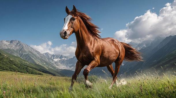 草原を疾走する馬 草原を疾走する馬の写真