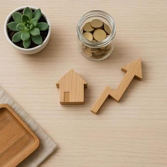 観葉植物と貯蓄の象徴の写真