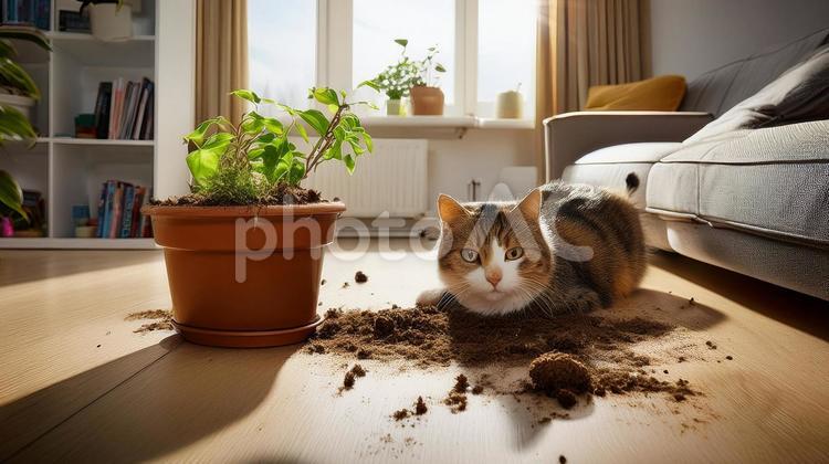 猫と植木鉢 猫,植物,植木鉢の写真素材