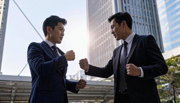 タッグを組んでビジネス課題に取り組む男性の写真